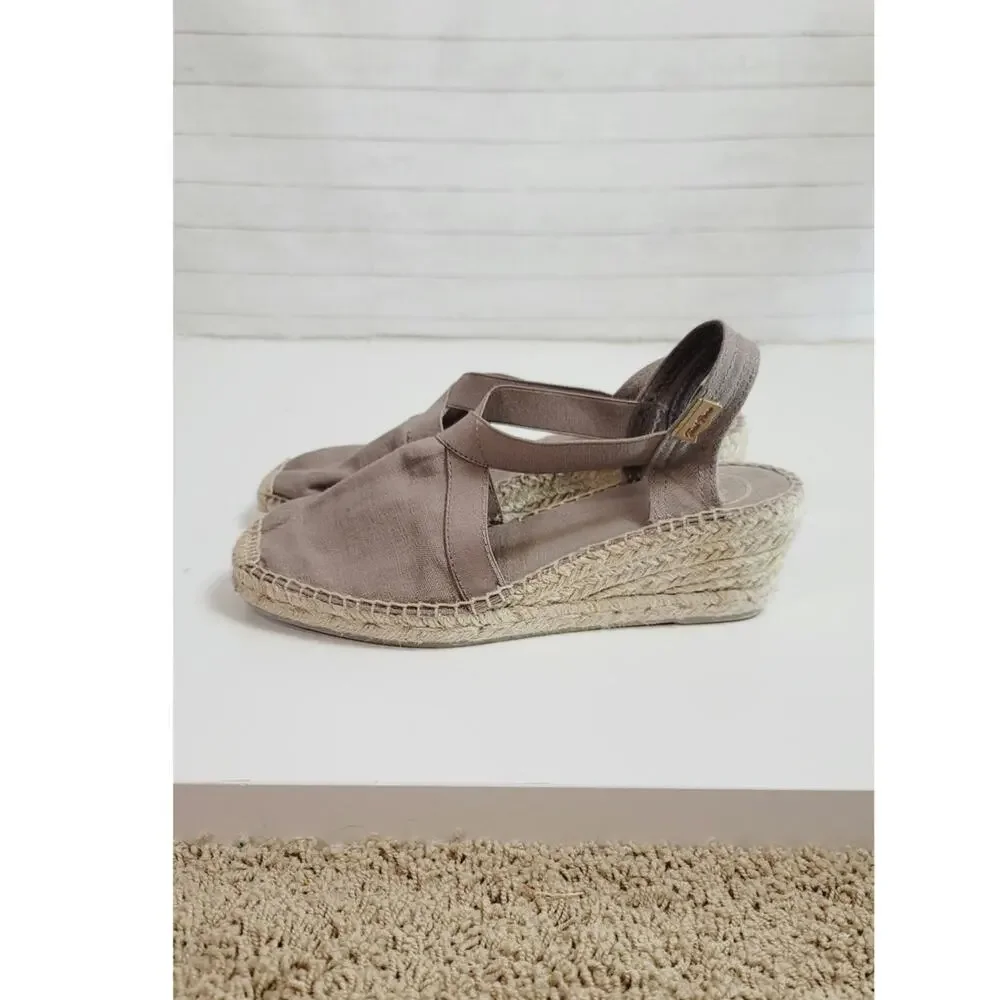 TONI PONS TER Medium Wedge Vegan Espadrilles in Stone, sz 40 EU / 9 US